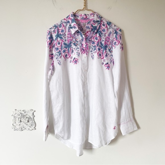 NWT Joules Jeanne Print Floral Linen Button Down Shirt 6 - Picture 4 of 9